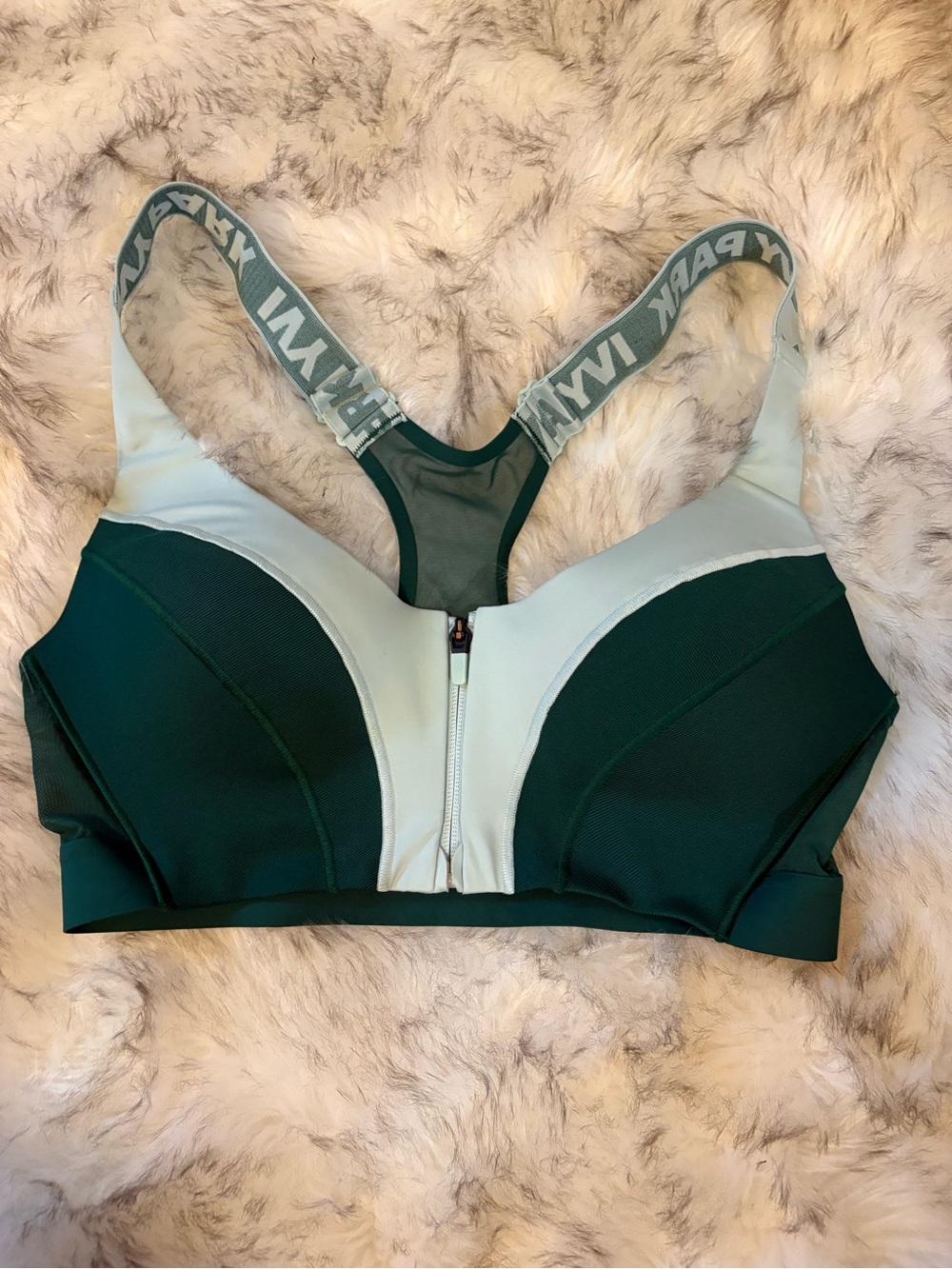 ADIDAS X IVY PARK | Two-Tone Dark Green and Light Mint Zip-Front Sports Bra